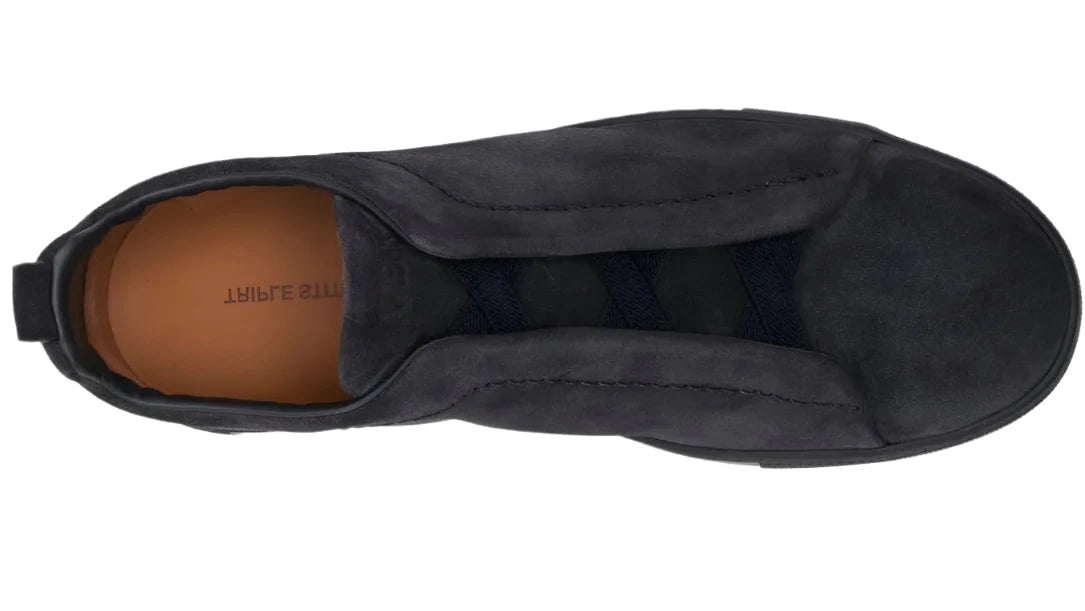 ZEGNA PEWTER GREY SUEDE TRIPLE STITCH SNEAKERS