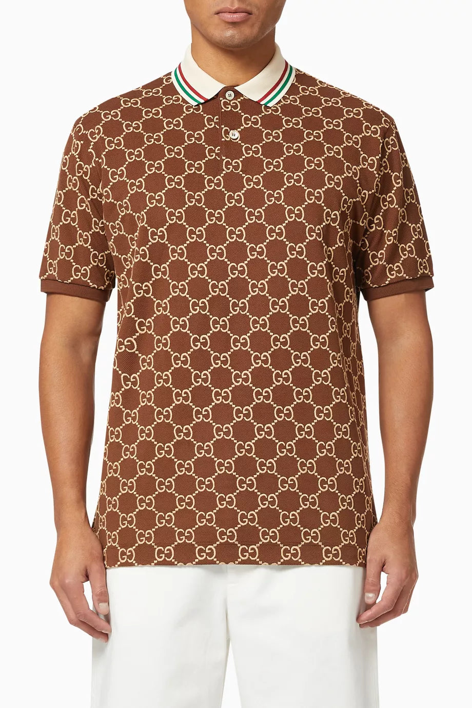 Gucci Embroidered GG Stretch Cotton Polo T-Shirt