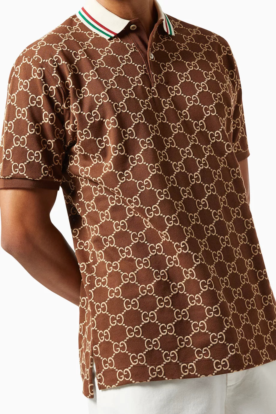Gucci Embroidered GG Stretch Cotton Polo T-Shirt