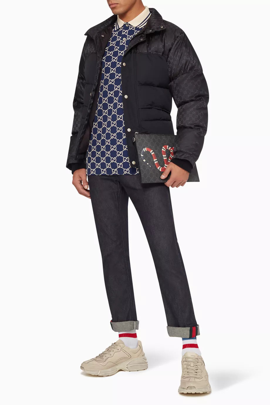 Gucci Embroidered GG Stretch Cotton Polo T-Shirt