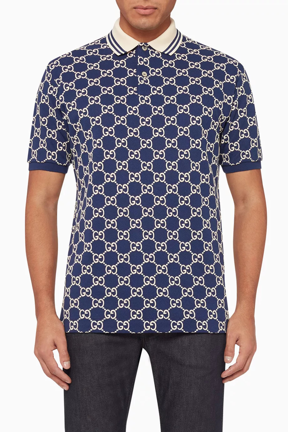 Gucci Embroidered GG Stretch Cotton Polo T-Shirt
