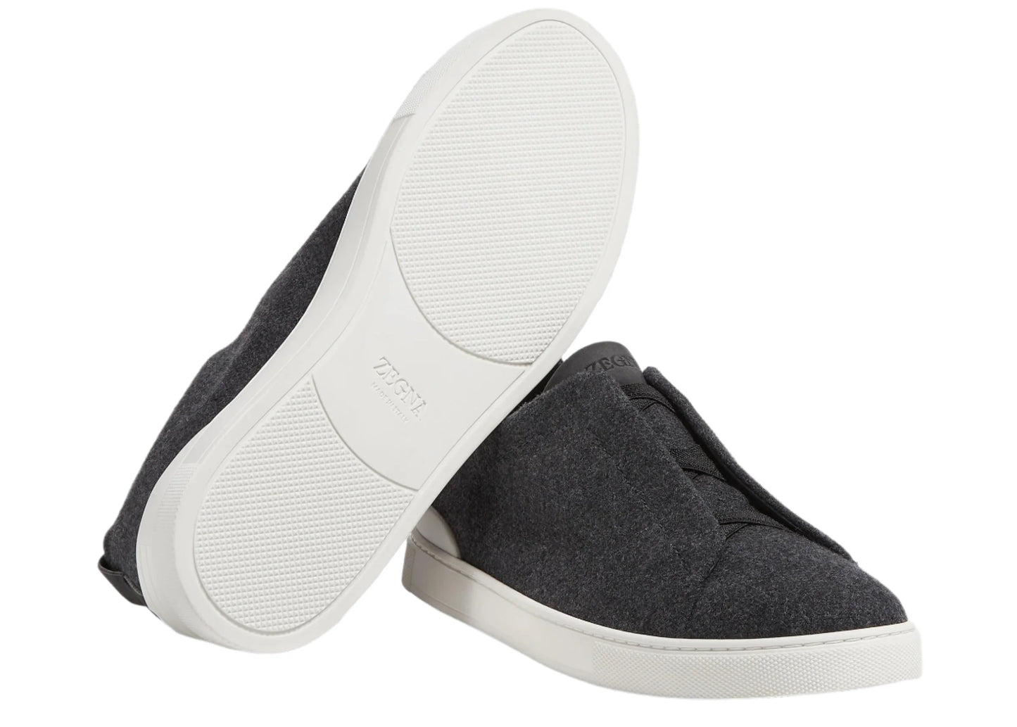 Zegna Triple Stitch Canvas Slip-On Sneakers "Black"