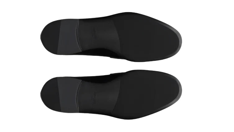 PRADA Plaque Loafer Black Saffino Leather