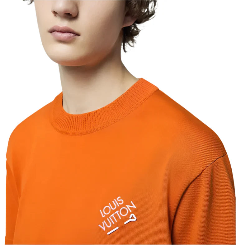 LV Embroidered Signature Short-Sleeved Cotton Crewneck Orange
