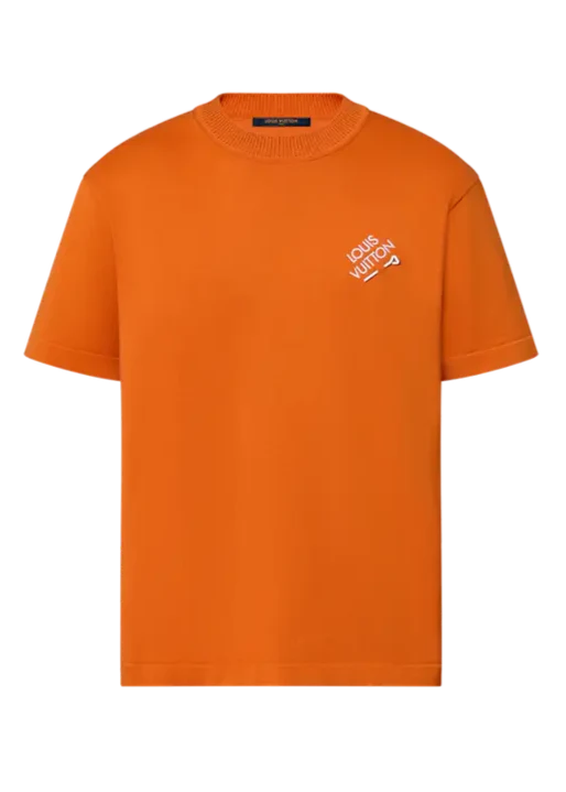 LV Embroidered Signature Short-Sleeved Cotton Crewneck Orange
