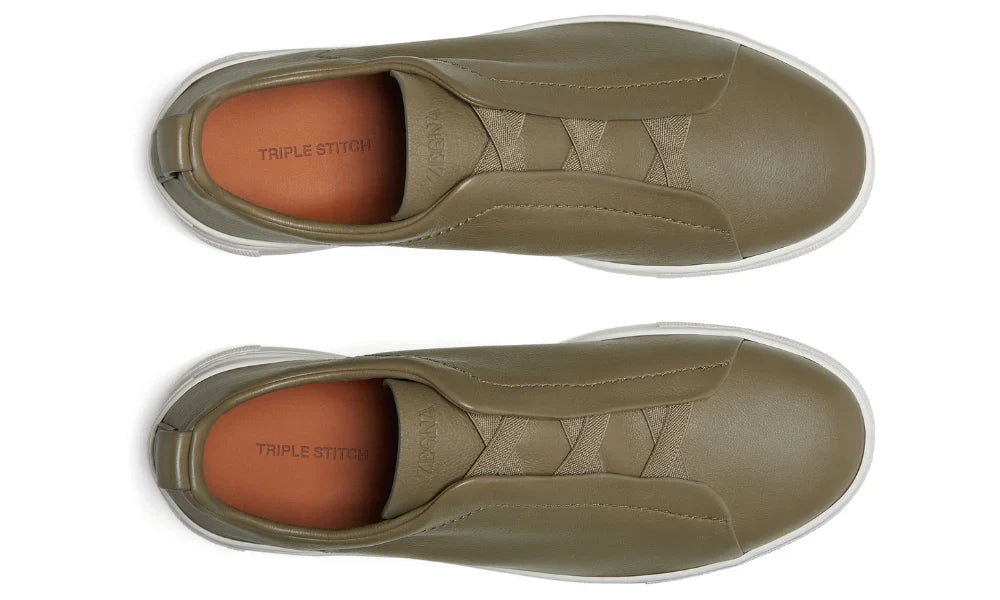 Zegna Triple Stitch leather sneakers "olive green"