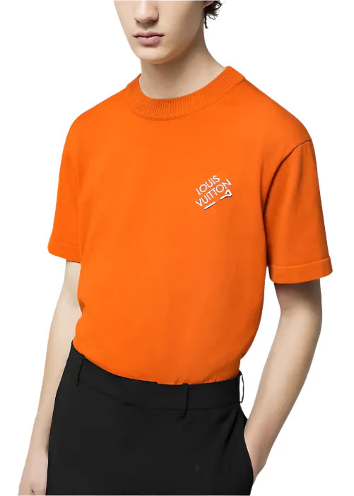 LV Embroidered Signature Short-Sleeved Cotton Crewneck Orange
