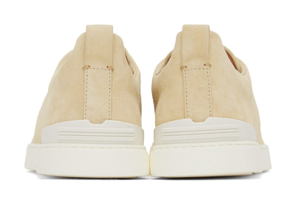 Zegna Light Cream Suede Triple Stitch Sneakers