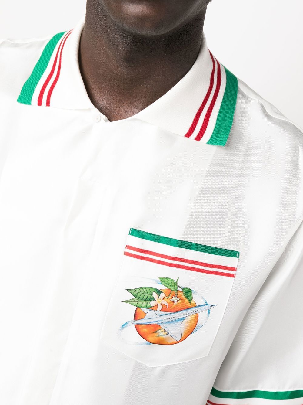 Casablanca Airways-print knitted-collar silk shirt