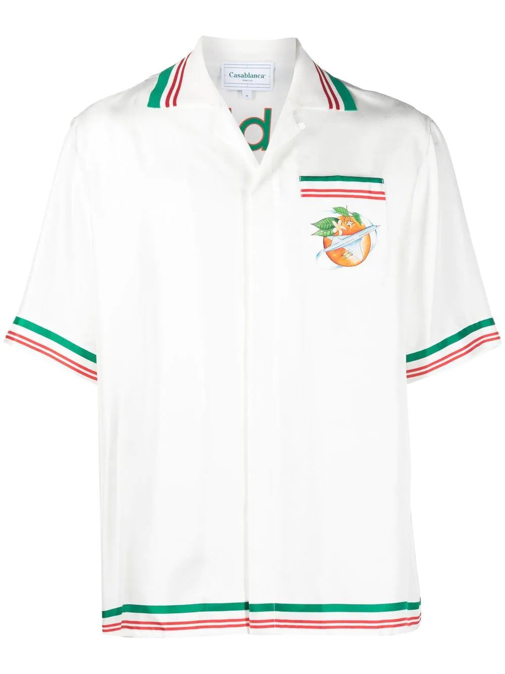 Casablanca Airways-print knitted-collar silk shirt