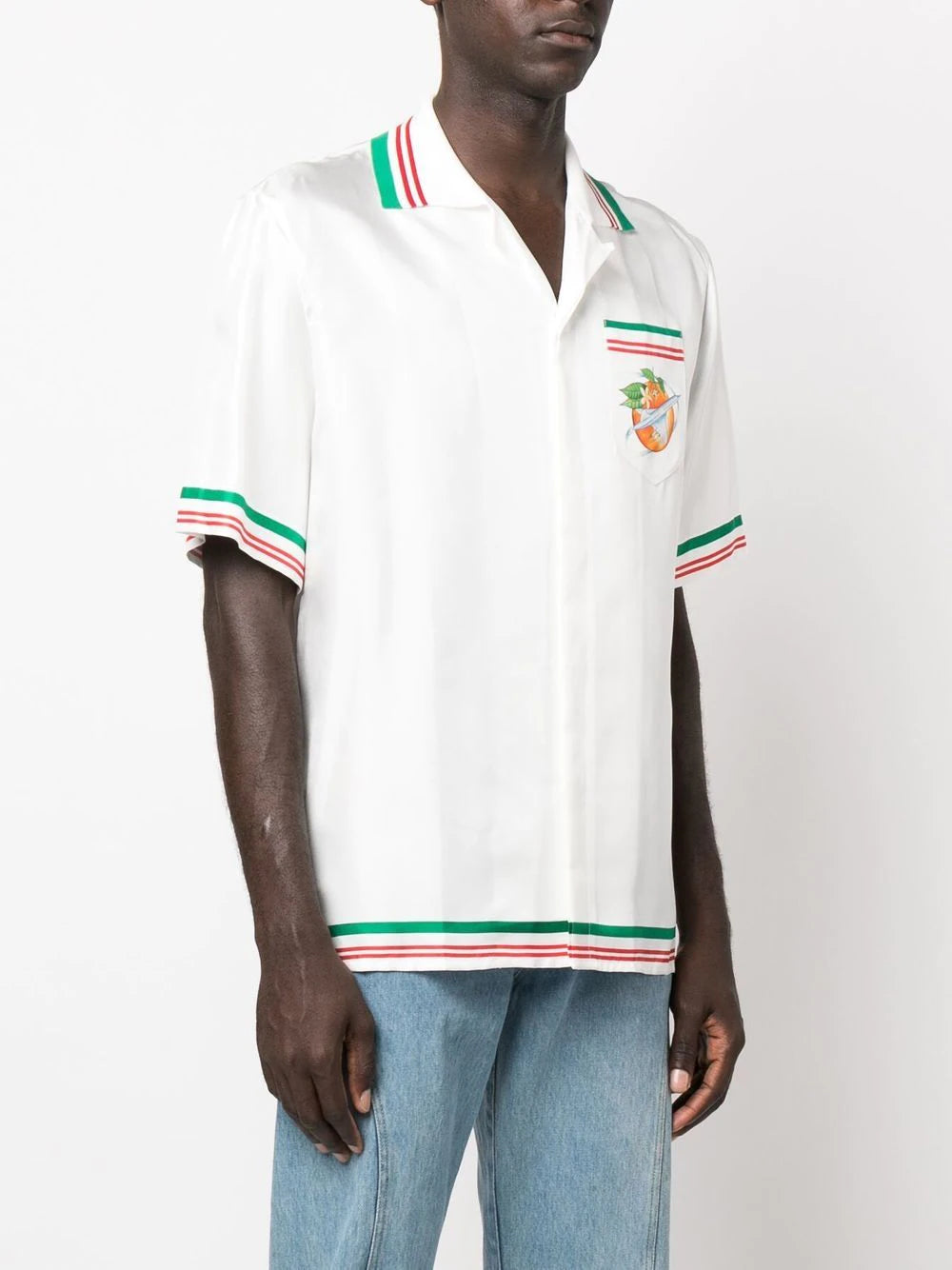 Casablanca Airways-print knitted-collar silk shirt