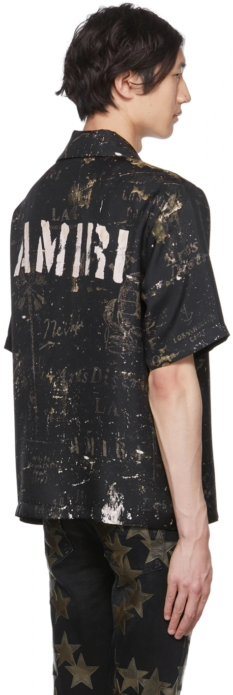 AMIRI Black Army Stencil Camp Shirt