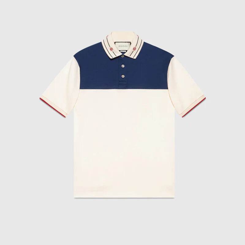 Cotton polo with embroidered collar