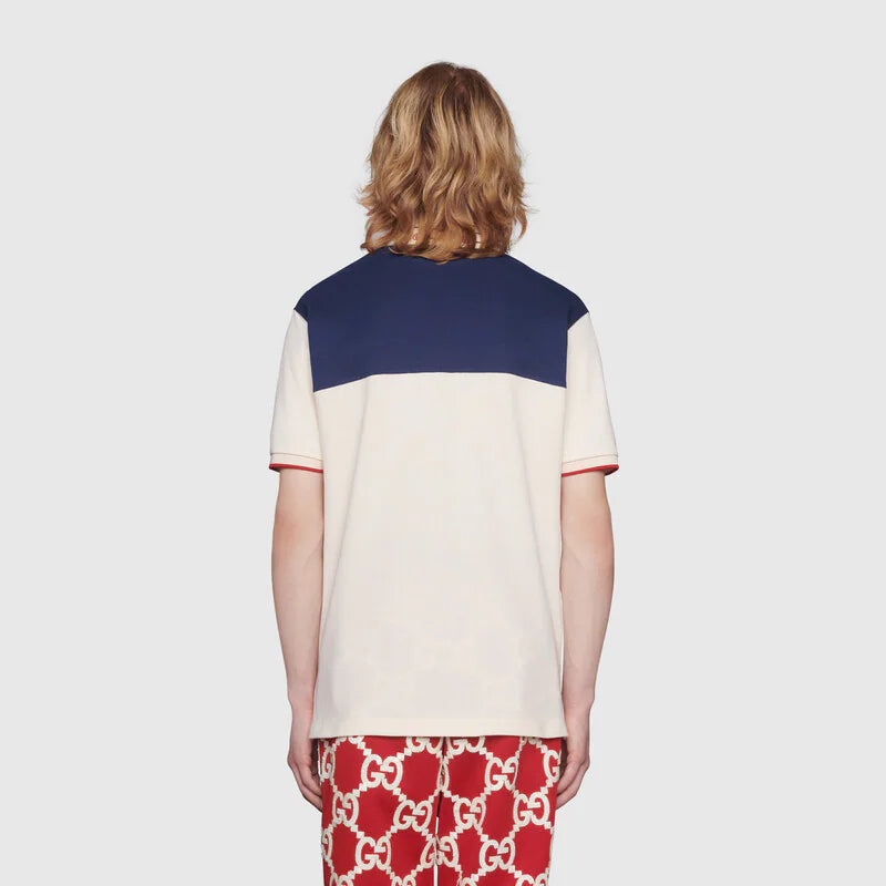 Cotton polo with embroidered collar