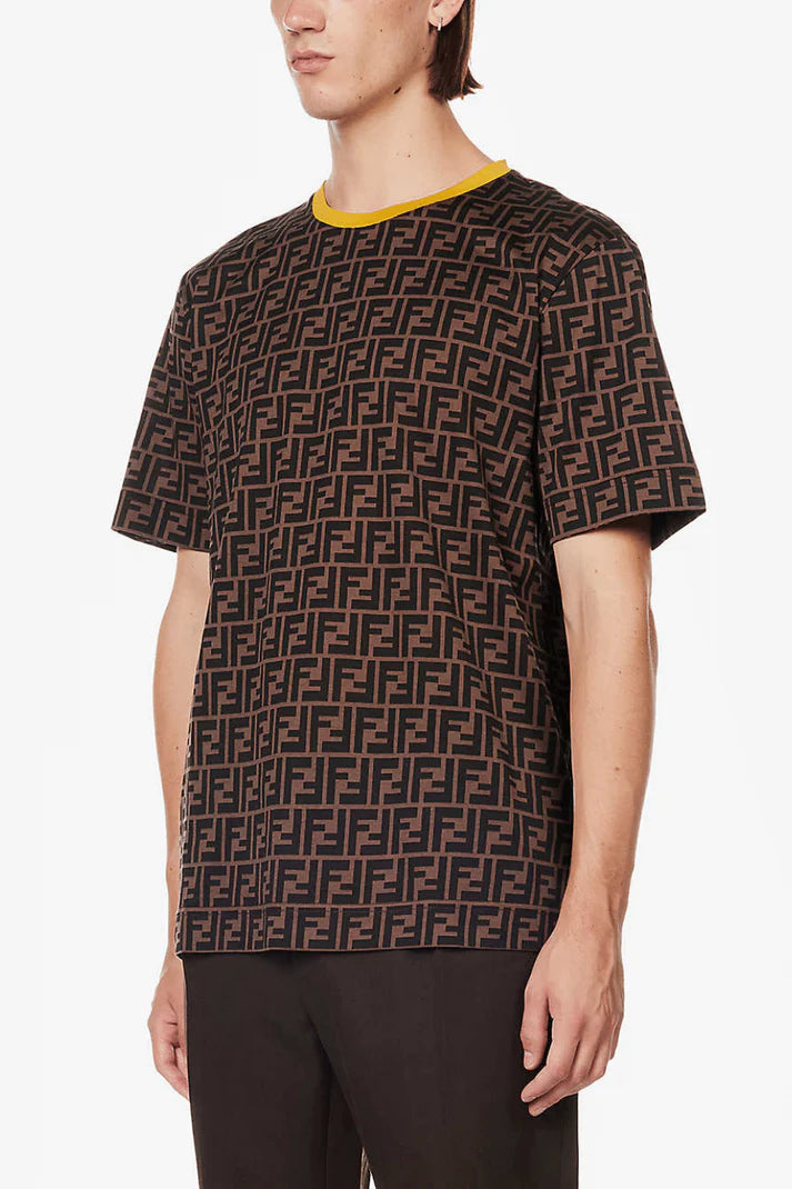 FENDI Monogram-print contrast-trim cotton-jersey T-shirt