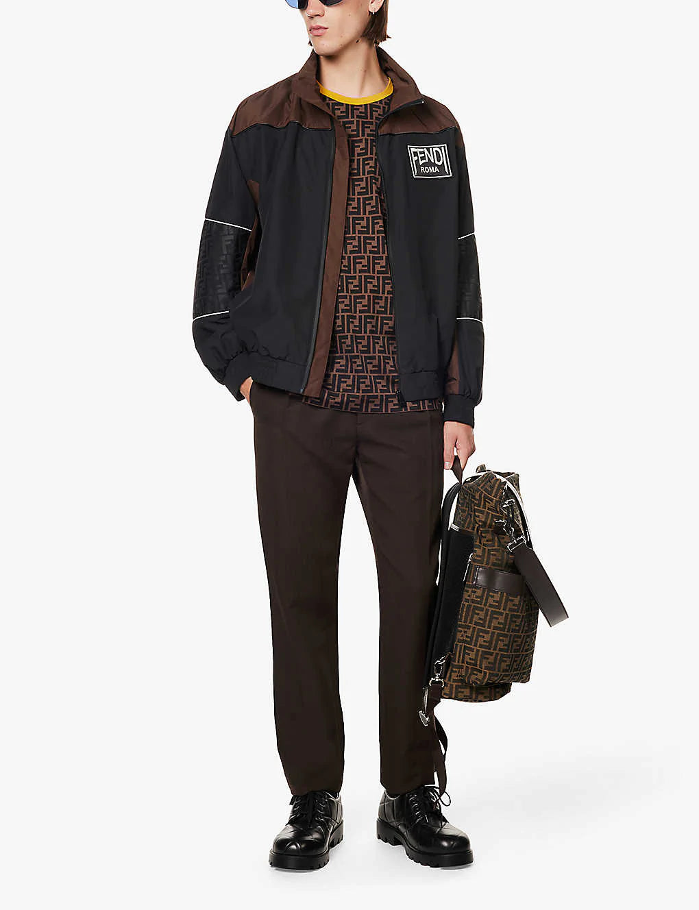 FENDI Monogram-print contrast-trim cotton-jersey T-shirt