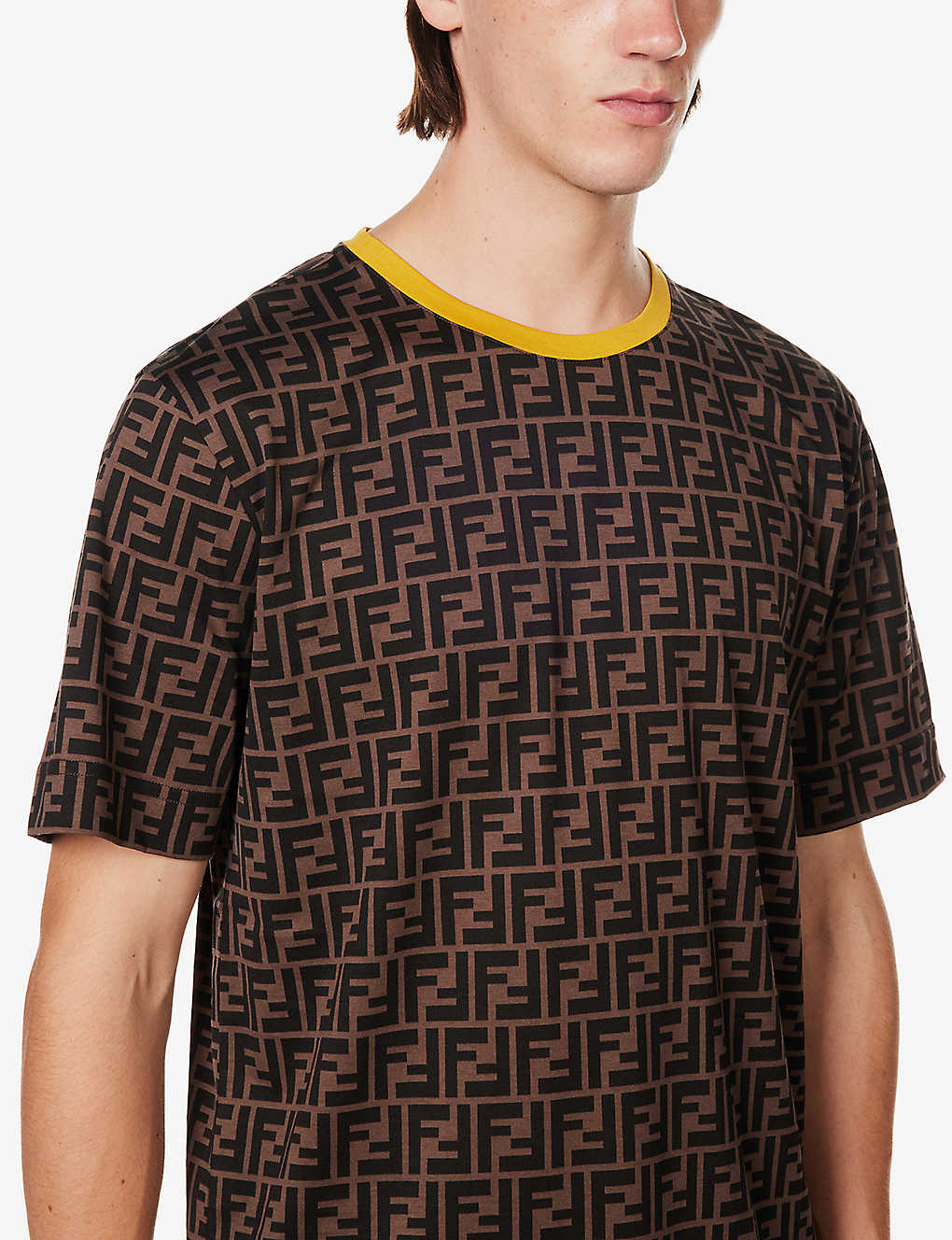 FENDI Monogram-print contrast-trim cotton-jersey T-shirt