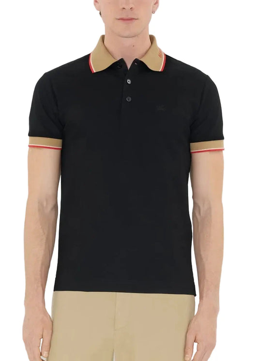 Burberry Logo Collar Cotton Polo Shirt "Black"