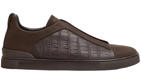 Zegna Crocodile Leather Triple Stitch " Dark Brown"