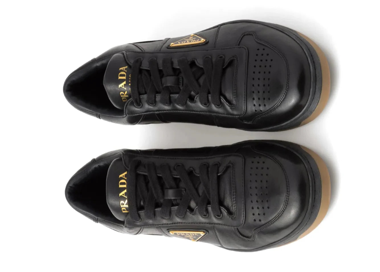 Prada Enamel-triangle Leather Sneakers
