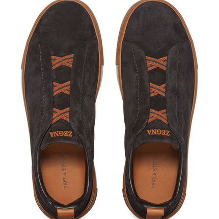 Zegna Black Suede Triple Stitch sneakers