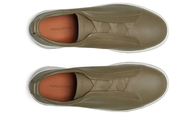 Zegna Triple Stitch leather sneakers "olive green"