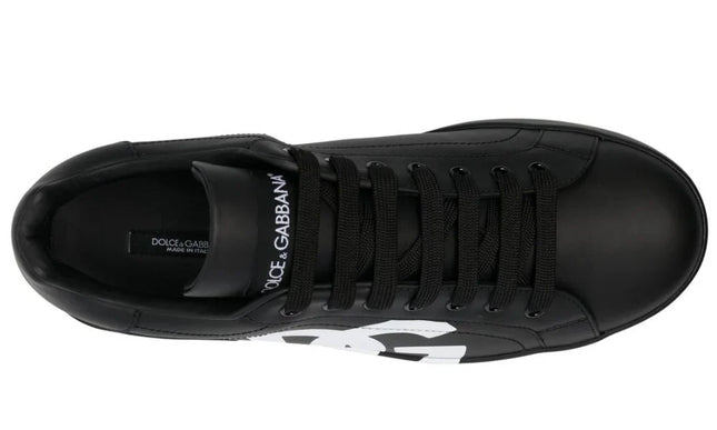 DOLCE & GABBANA Logo Print Leather Lace-up Trainers In Black