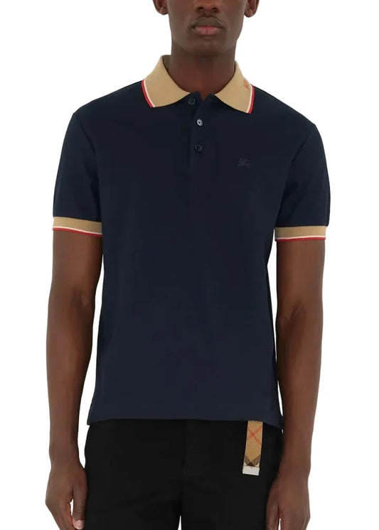 Burberry Logo Collar Cotton Polo Shirt "Navy"