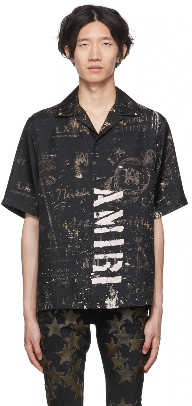 AMIRI Black Army Stencil Camp Shirt