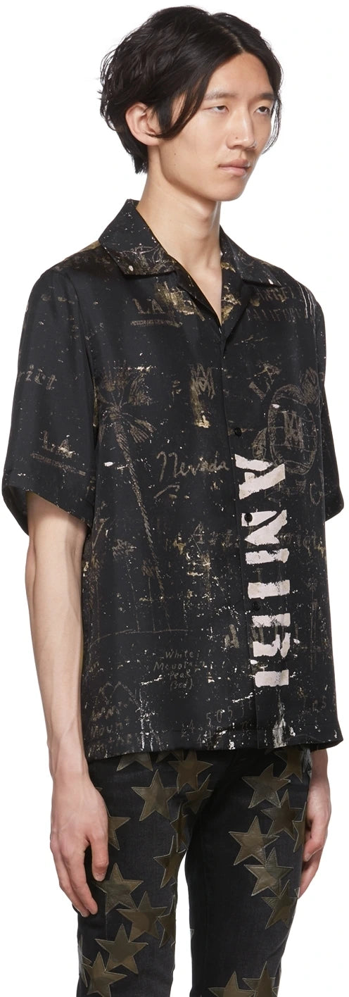 AMIRI Black Army Stencil Camp Shirt