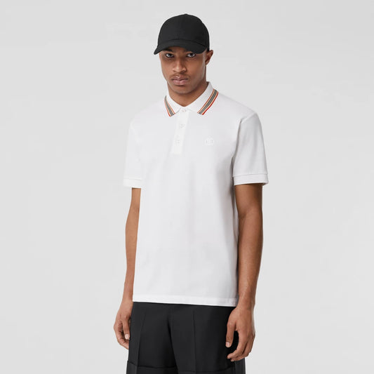 BURBERRY Icon Stripe Collar Cotton Piqué Polo Shirt