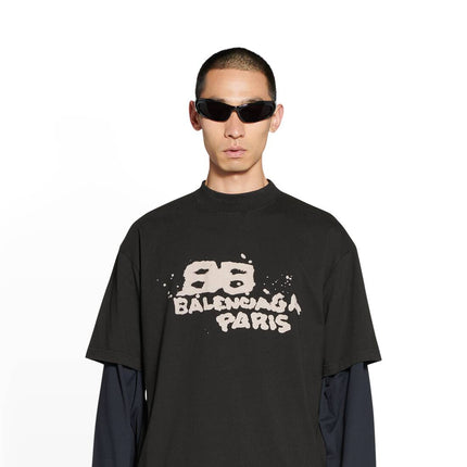 BALENCIAGA HAND DRAWN BB ICON T-SHIRT MEDIUM FIT IN BLACK