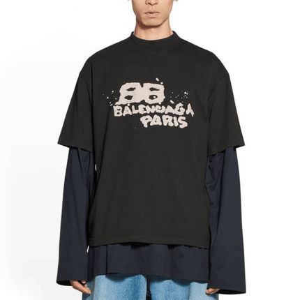 BALENCIAGA HAND DRAWN BB ICON T-SHIRT MEDIUM FIT IN BLACK