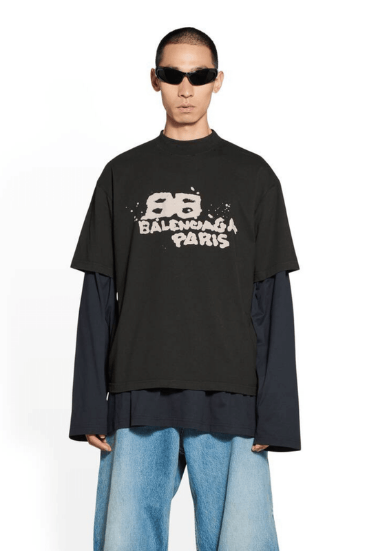 BALENCIAGA HAND DRAWN BB ICON T-SHIRT MEDIUM FIT IN BLACK